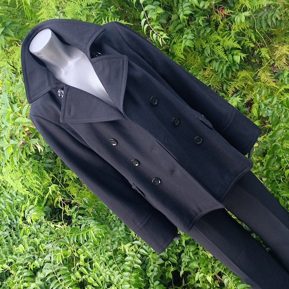 CALVIN KLEIN (USA) LADIES BLACK DOUBLE-BREASTED WOOL BLEND LUXURY PEACOAT - Picture 6 of 17